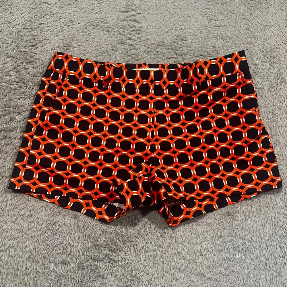Michael Kors Chino‎ Shorts Geometric Navy Blue Orange Slash Pockets Women's 2